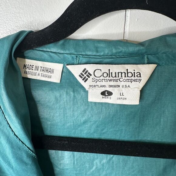 Vintage Columbia Windbreaker Packable Jacket Mens Size L Green Hoodie Zip - Picture 8 of 11